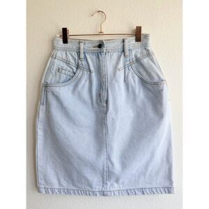 Vintage 80s Best American Denim Knee Length Skirt in Light Blue size 7/8 24"